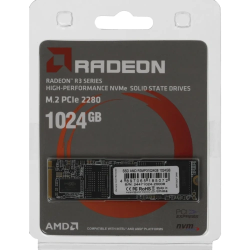 Накопитель SSD AMD Radeon 1Tb, PCIe 3.0 x4, M.2 2280, NVMe, R/W 3500/3100 [R3MP31024G8]