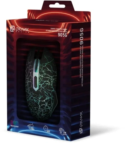 Мышь проводная Oklick INVASION черный, 3200 dpi, USB [905G]