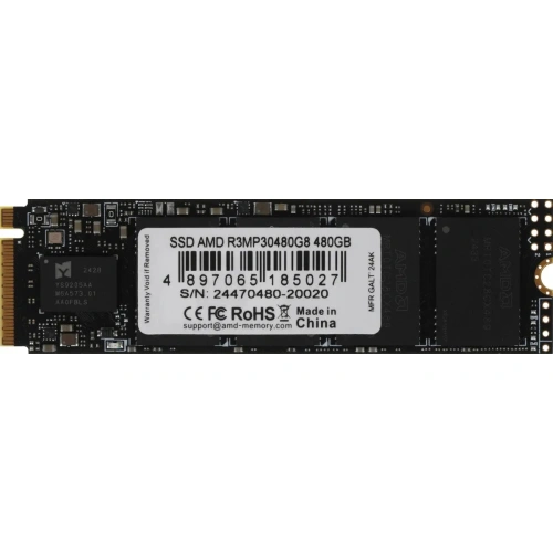 Накопитель SSD AMD Radeon 480 Gb, PCIe 3.0 x4, M.2 2280, NVMe, R/W 3300/2200 [R3MP30480G8]