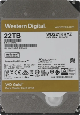 Жесткий диск Western Digital GOLD WD221KRYZ 22TB 3.5&quot; 7200 RPM 512MB 512e SATA-III [WD221KRYZ]