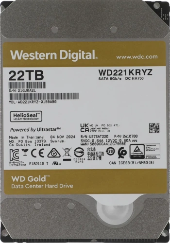 Жесткий диск Western Digital GOLD WD221KRYZ 22TB 3.5&quot; 7200 RPM 512MB 512e SATA-III [WD221KRYZ]