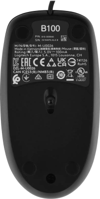 Мышь проводная Logitech B100 черный, 1000 dpi, USB, кнопки - 3 [910-003357/910-006605/910-005547]