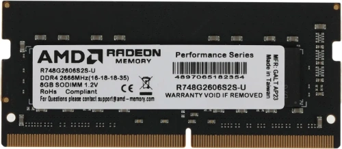 Оперативная память 8GB AMD Radeon™ DDR4 2666 SO DIMM R7 Performance Series Black R748G2606S2S-U Non-ECC, CL16, 1.2V, RTL [R748G2606S2S-U]