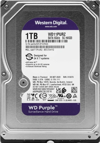 Жесткий диск WD 1TB 5400rpm SATA 6GB/S 64MB PURPLE WD11PURZ SATA [WD11PURZ]