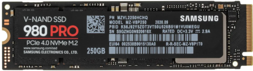 Накопитель SSD Samsung 980 PRO 250GB, V-NAND 3-bit MLC, Elpis, M.2 (2280) PCIe Gen 4.0 x4 [MZ-V8P250BW]