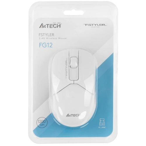 Мышь беспроводная A4Tech Fstyler 1200 dpi, радиоканал, USB, кнопки - 3 [FG12 белый]