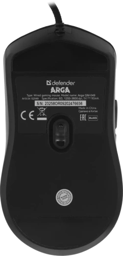 Мышь проводная Defender Arga GM-049 черный, 3600 dpi, USB, кнопки - 6 [52049]