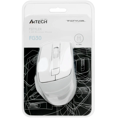 Мышь беспроводная A4Tech Fstyler FG30 белый/серый, 2000 dpi, радиоканал [FG30 белый/серый]