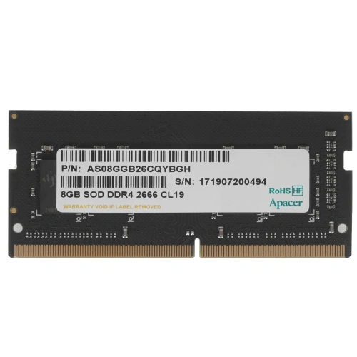 Оперативная память Apacer 8GB DDR4 2666 SODIMM ES.08G2V.GNH Non-ECC, CL19, 1.2V, AS08GGB26CQYBGH, 1R, 1024x8, RTL [ES.08G2V.GNH]