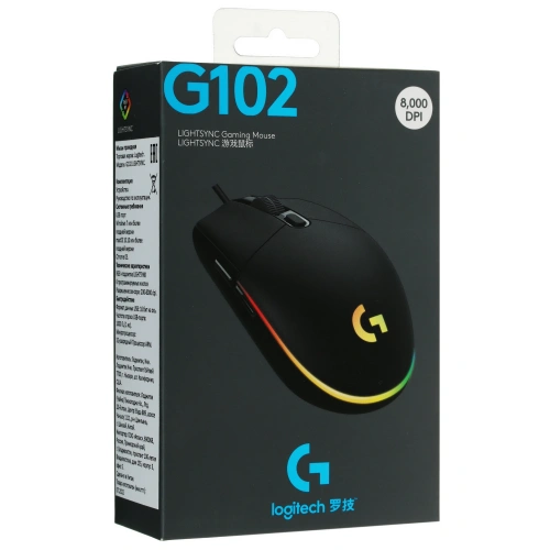 Мышь проводная Logitech G102 LIGHTSYNC черный, 8000 dpi, USB [910-005823/910-005808]
