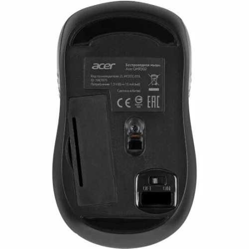 Мышь беспроводная Acer OMR302 черный, 1200 dpi, радиоканал, USB, кнопки - 3 [ZL.MCECC.01X]