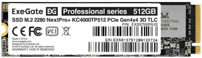 Накопитель SSD ExeGate NextPro+ KC4000TP512, 512Gb, M.2 2280, PCIe 4.0 x4 [EX297592RUS]