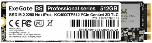 Накопитель SSD ExeGate NextPro+ KC4000TP512, 512Gb, M.2 2280, PCIe 4.0 x4 [EX297592RUS]
