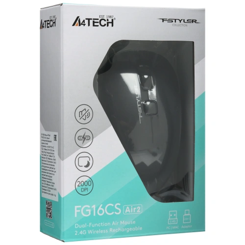 Мышь беспроводная A4Tech Fstyler черный, 2000 dpi, радиоканал, USB [FG16C Air2]