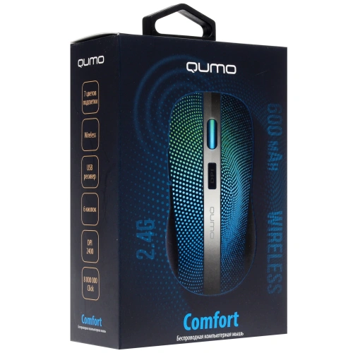 Мышь беспроводная Qumo Comfort M18 черный, 2400 dpi, радиоканал, USB, кнопки - 6 [M18]