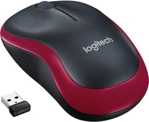 Мышь беспроводная Logitech M185, красный, 1000 dpi, радиоканал, USB, кнопки - 3 [910-002240/910-002633]