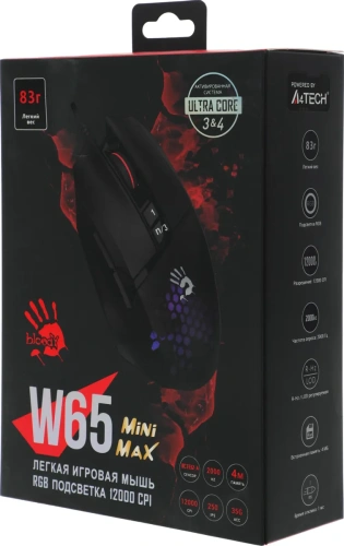 Мышь проводная A4Tech Bloody W65 Max Mini черный, 12000 dpi, USB, кнопки - 9 [W65 MAX MINI HONEYCOMB]