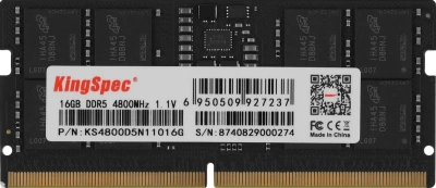 Оперативная память DDR5 16GB 4800MHz Kingspec KS4800D5N11016G RTL PC5-38400 CL40 SO-DIMM 288-pin 1.1В single rank Ret [KS4800D5N11016G]