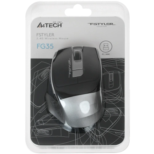 Мышь беспроводная A4Tech Fstyler серый/черный, 2000 dpi, радиоканал [FG35]