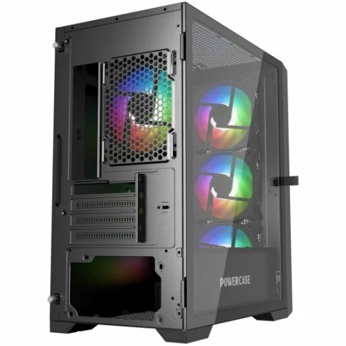 Компьютерный корпус Powercase ByteFlow Micro Black, Tempered Glass, 4х 120mm ARGB fans, ARGB HUB, черный, mATX [CAMBFB-A4]