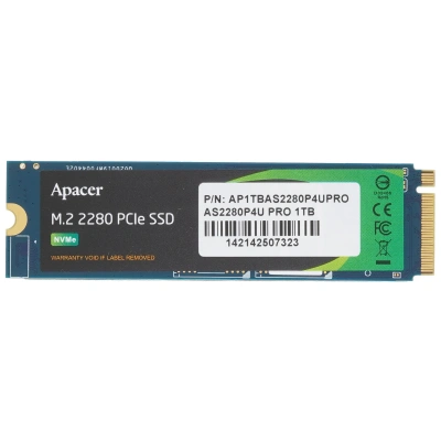 Накопитель SSD Apacer 1TB M.2 AS2280P4U PRO PCIe Gen3x4, R3500/W3000 Mb/s, MTBF 1.8M, 3D NAND, NVMe, Retail [AP1TBAS2280P4UPRO-1]