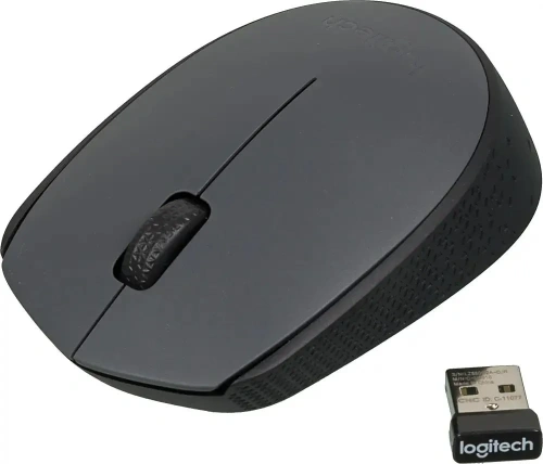 Мышь беспроводная Logitech M170 черный/темно-серый, 1000 dpi, радиоканал, USB, кнопки - 3 [910-004642/910-004646/910-004658]