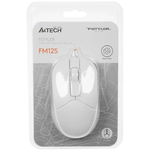 Мышь проводная A4Tech Fstyler белый, 1200 dpi, USB, кнопки - 3 [FM12S]