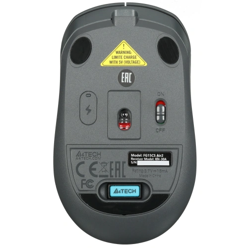 Мышь беспроводная A4Tech Fstyler FG15CS Air2 серый, 1200 dpi, радиоканал, USB, кнопки - 3 [FG15CS AIR2 серый]