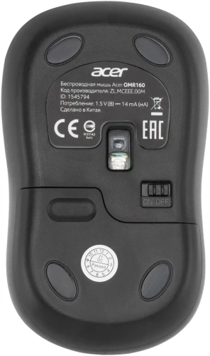 Мышь беспроводная Acer OMR160 черный, 1200 dpi, радиоканал, USB, кнопки - 3 [ZL.MCEEE.00M]