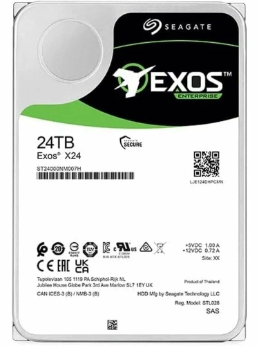 Жесткий диск серверный Seagate 3.5"; 24TB Exos X24 SAS 12Gb/s, 7200 rpm, 512 MB [ST24000NM007H]