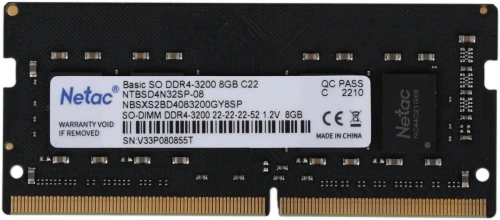 Оперативная память Netac 8GB DDR4 3200MHz SO-DIMM CL22 1.2V / NTBSD4N32SP-08 [NTBSD4N32SP-08]
